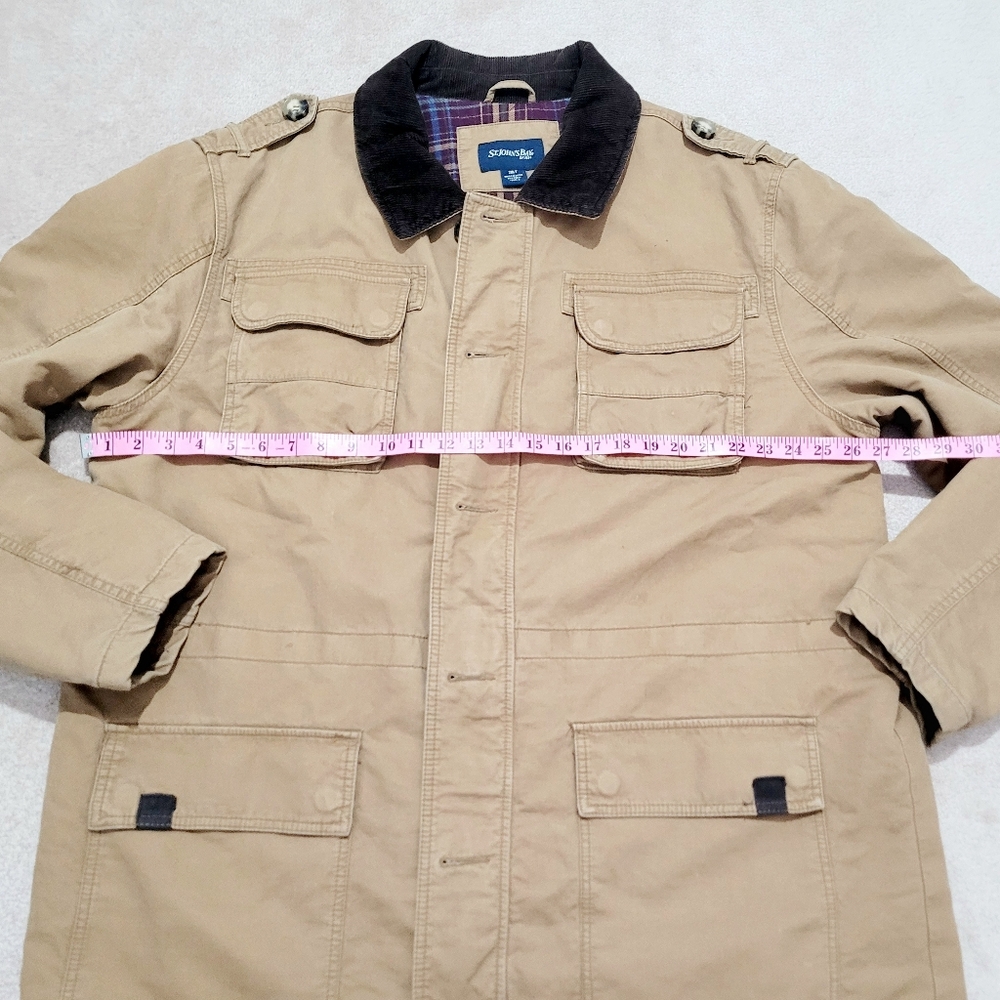 St John’s Bay Barn Coat Chore Jacket 2XLT Tan Brown Corduroy Collar Plaid Lined - Picture 9 of 14